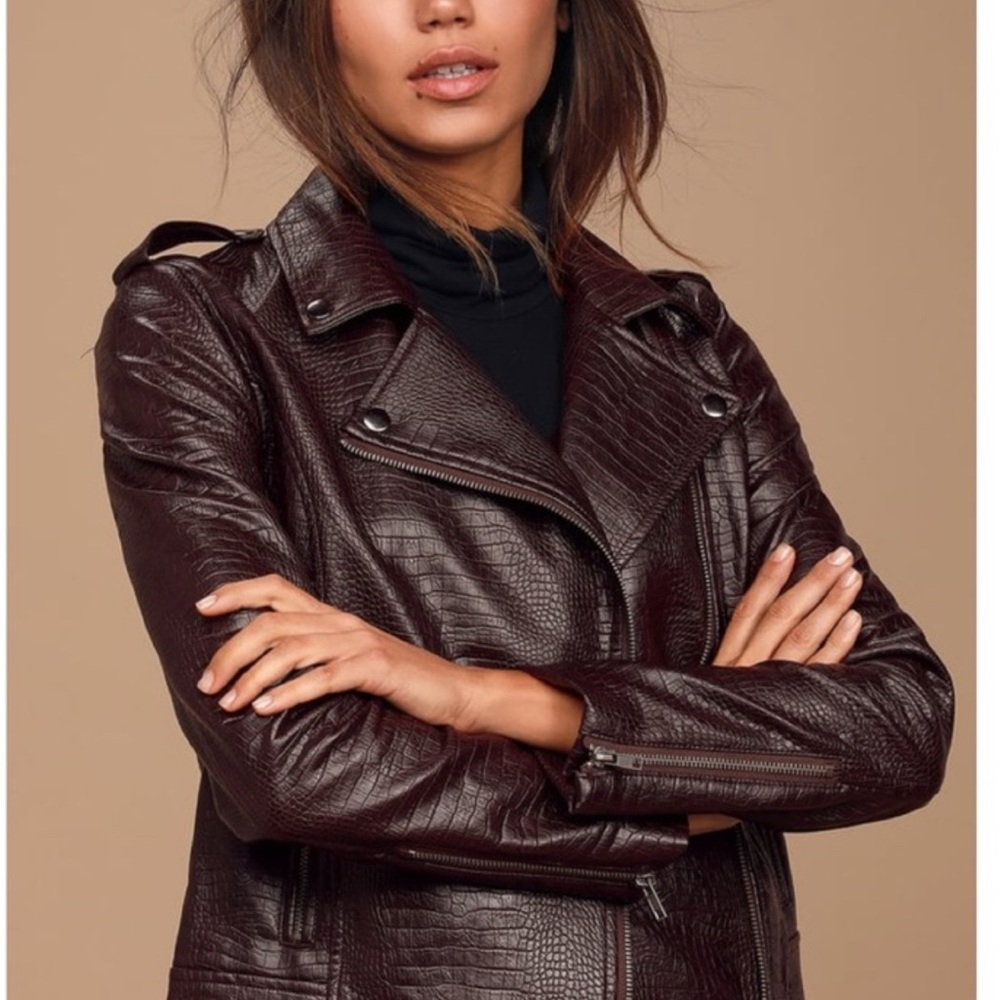 BB Dakota Lucky Lizard Deep Burgundy Vegan Leather Jacket
